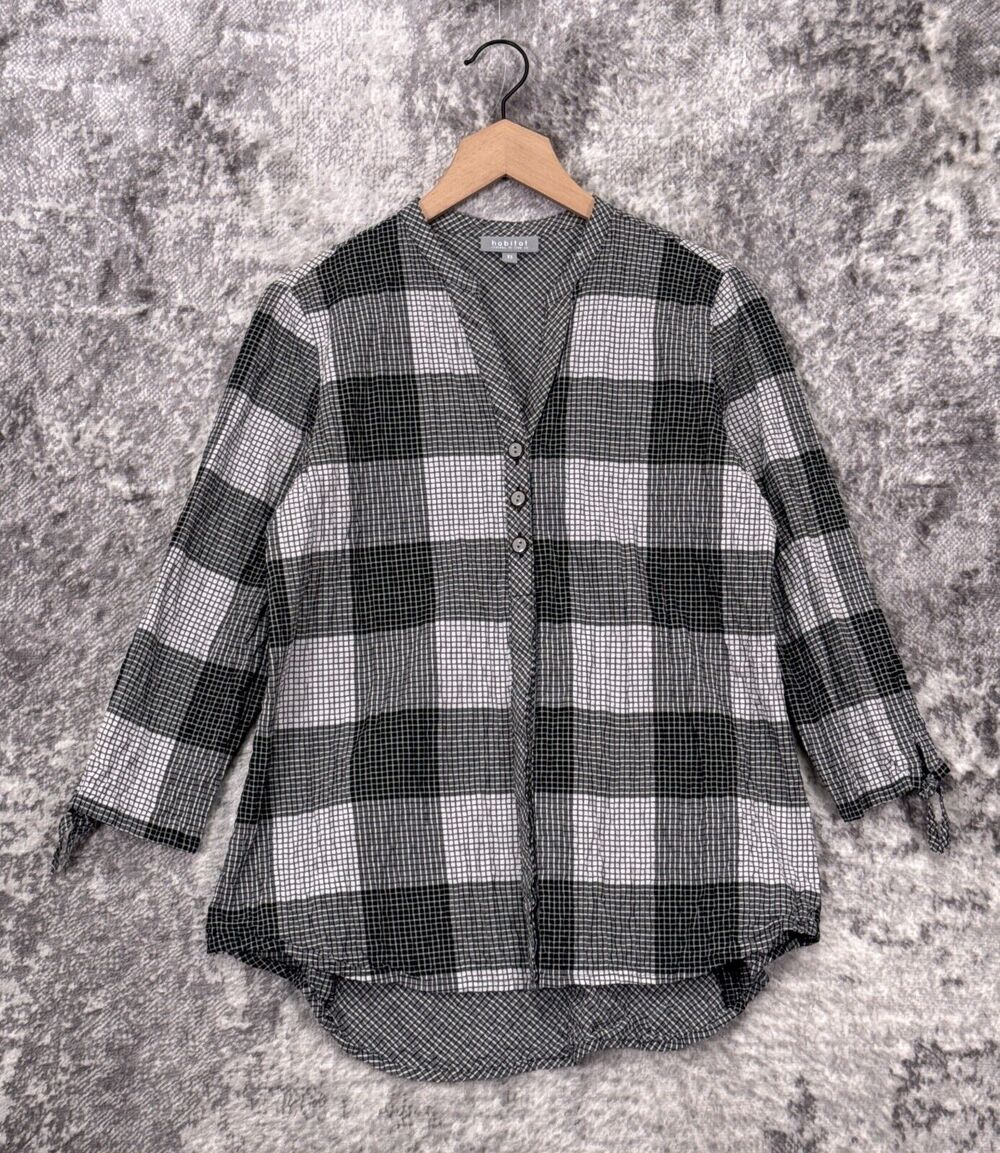 Habitat Clothes To Live In Top XS Womens Plaid Seersucker Button Tunic